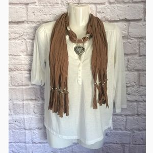 NWOT light brown scarf w/diamond heart